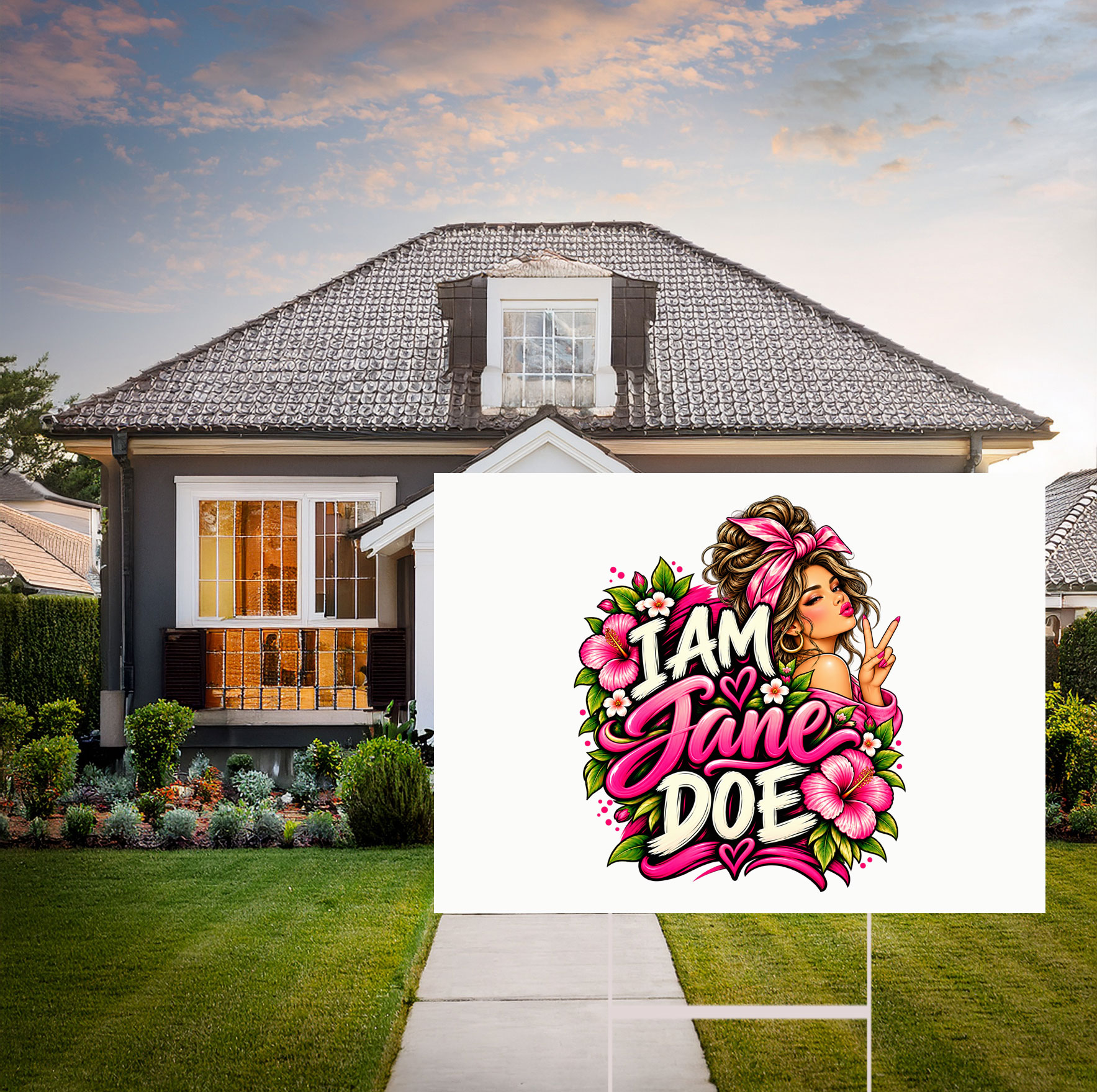 I Am Jane Doe Womens Empowerment Believe Survivors Pink Floral Yard Sign